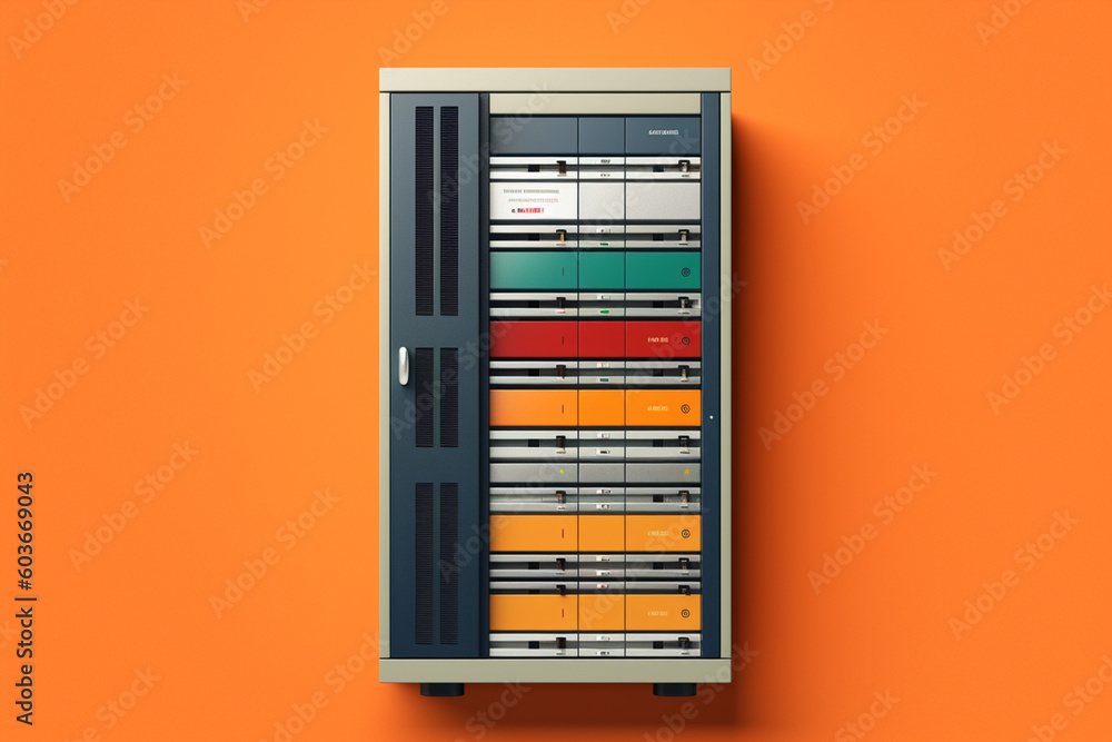 Poster a minimalist graphic design poster showcasing a simplified representation of a database server, emph