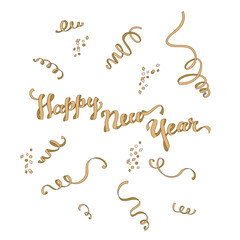 Happy New Year ribbon text confetti vector clip-art set isolated on white. Winter holidays illustration collection. Hand drawn festive seasonal design elements.