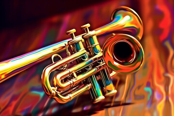 Fototapeta na wymiar A digital illustration of a trumpet, with expressive lines and vibrant colors, capturing the essence of jazz and the soulful sound of the instrument. Generative AI technology.