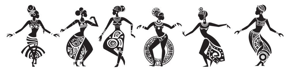 African female dancer woman logo vector illustration silhouette
