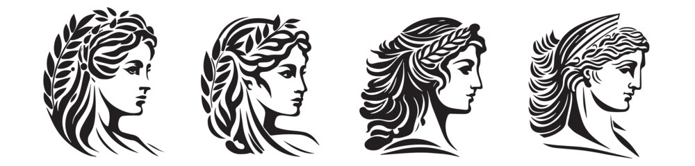 Ancient Greek woman head logo vector illustration of female face