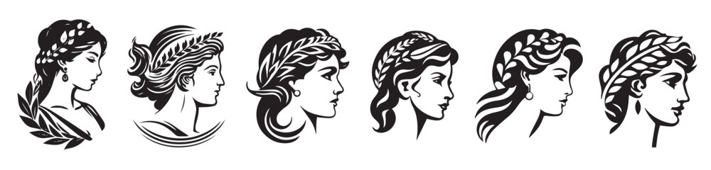 Ancient Greek woman head logo vector illustration of female face