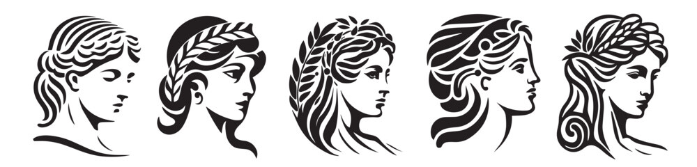 Ancient Greek woman head logo vector illustration of female face