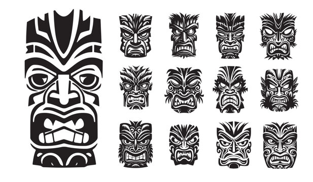 Tiki mask logo vector illustration silhouette