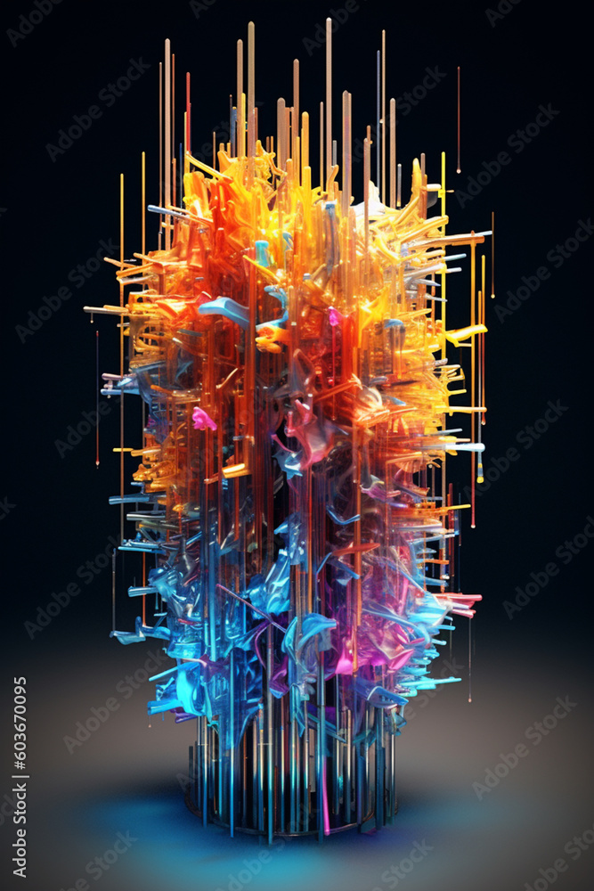 Aufkleber  An abstract sculpture composed of metal rods or wires arranged in a dynamic and intricate pattern, Generative AI technology.