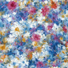 Flowers abstract illustration, seamless pattern. Created by a stable diffusion neural network.