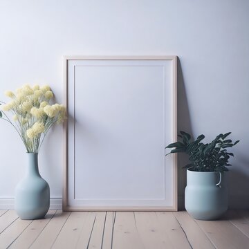 Photo of picture frame and flower vases on display created with Generative AI technology
