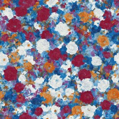 Flowers abstract illustration, seamless pattern. Created by a stable diffusion neural network.