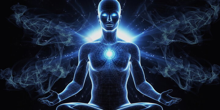 abstract human body head shape anatomy with artery brain nervous system electrogram and soul energy wave illustration ,generated ai