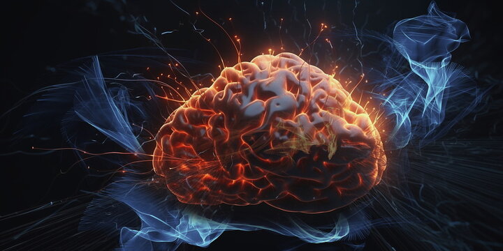  human brain esoteric body head shape anatomy with artery brain nervous system electrogram and soul energy wave illustration ,generated ai