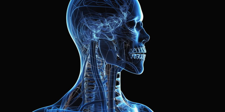 abstract human body head shape anatomy with artery brain nervous system electrogram and soul energy wave illustration ,generated ai
