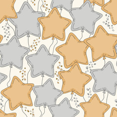 Happy New Year party star balloons vector seamless pattern. Celebration decor background. Festive seasonal surface design for packaging, scrap book, card making