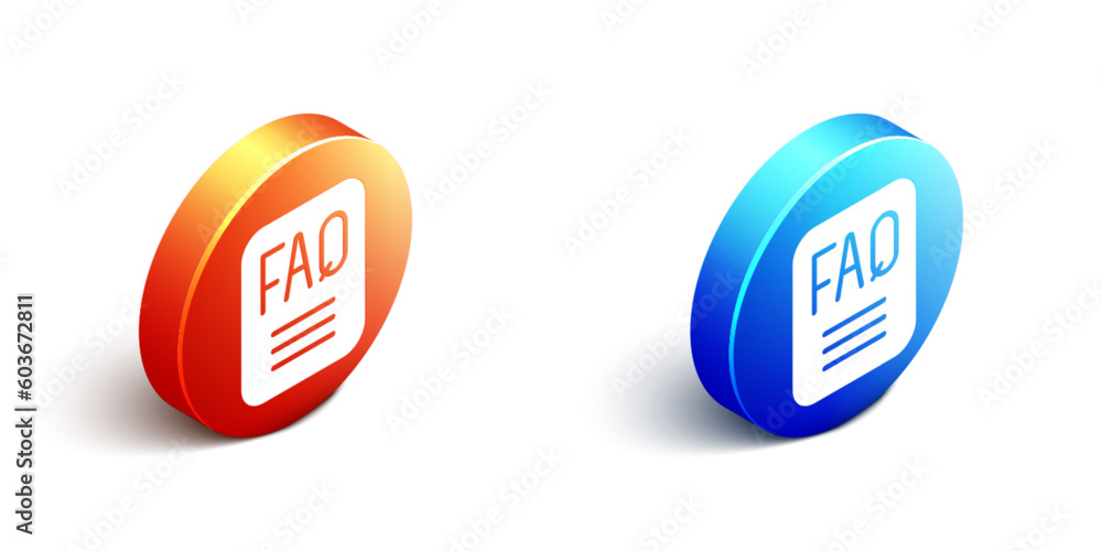 Poster isometric speech bubble with text faq information icon isolated on white background. circle button w