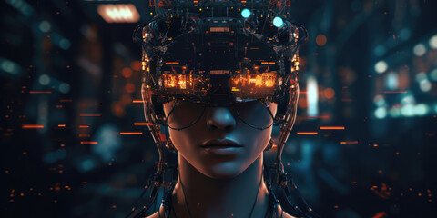 Person wearing highly advanced technology head gear glasses