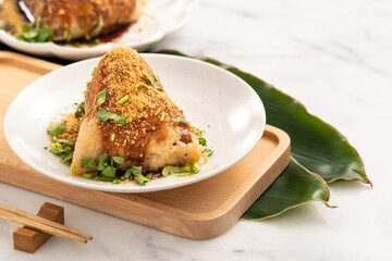 Vegetable zongzi. Vegetarian rice dumpling for Duanwu Dragon Boat Festival food.