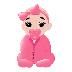 Little girl. Vector Illustration of a Cute Cartoon Baby with a Pacifier