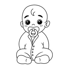 Little Boy for Coloring Page. Vector Illustration of a Cute Cartoon Baby With a Pacifier