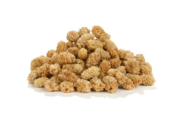 Heap of dried mulberry isolated on white background 
