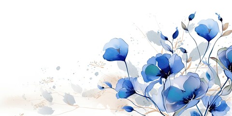 Blue Floral art background created using generative AI tools