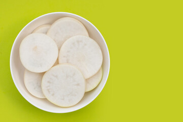 Sliced Japanese daikon. Fresh vegetables