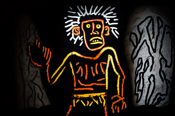 An illustration showcasing the depiction of a Neanderthal man in cave drawings style, providing a glimpse into the fascinating world of our ancient human ancestors, generative ai