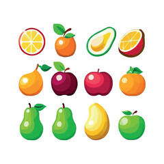 Icon set. Juicy bright summer fruits.