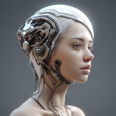 A girl who turns into a robot, with hair and robot elements, similar to artificial intelligence.Generated by AI
