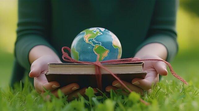 Environment education knowledge concept with earth globe and books of knowledge.