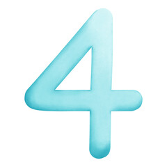 Obraz premium Watercolor Pastel Blue Number 4 Illustration Isolated on Transparent Background