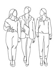 Continuous one line drawing of business teamwork. Vector illustration.