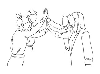 Continuous one line drawing of business teamwork. Vector illustration.