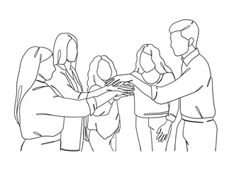 Continuous one line drawing of business teamwork. Vector illustration.