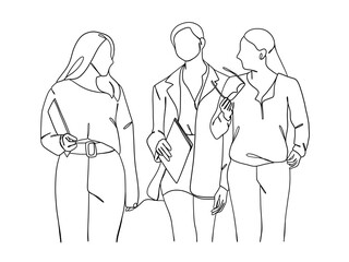 Continuous one line drawing of business teamwork. Vector illustration.