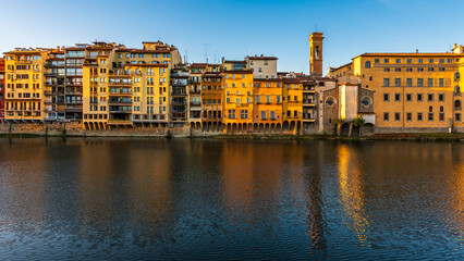 Obraz premium Church of Saint James on the Arno enlighten by a strong sunlight early in the morning in Florence.