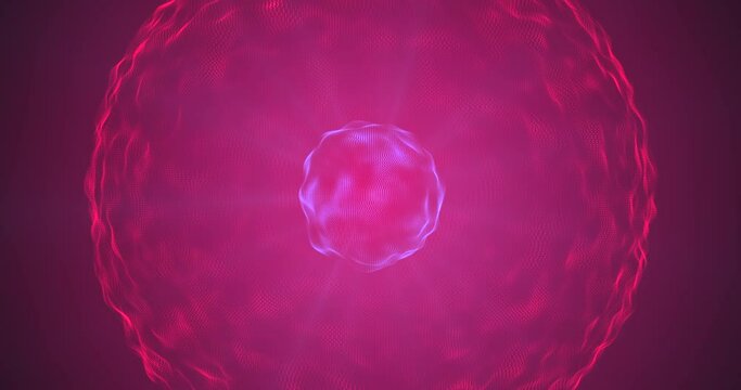 Abstract cosmic looping animation. A blue bubbling, ray-emitting ball, inside a purple sphere. 4k.