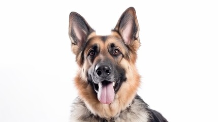 German shepherd dog portrait on white background with copy space.Generative Ai