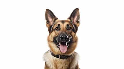 German shepherd dog portrait on white background with copy space.Generative Ai