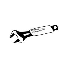Obraz premium Vector sketch hand drawn silhouette of adjustable wrench, doodle art