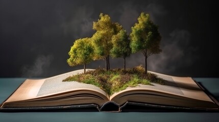 abstract an open book with forest on above created with generative ai
