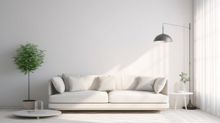 bright modern living room with white sofa created with generative ai