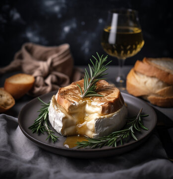 camembert cheese baked with rosemary and honey