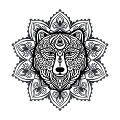 Fototapeta premium Bear mandala ornament. Vector illustration. Flower Ethnic drawing. Bear animal nature in Zen boho style. Coloring page black and white