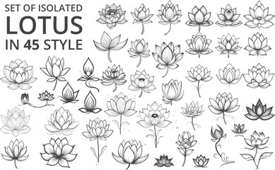 lotus Flower in 45 style. Hand drawn style , flower lotus illustration floral vector nature silhouette design pattern tattoo abstract art decoration