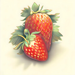 strawberries with leaves colored pencil drawing illustration isolated on white background Generative AI