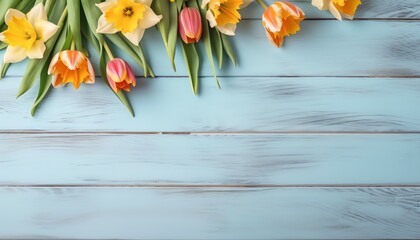 Summer Flowers on Wood Texture Backdrop