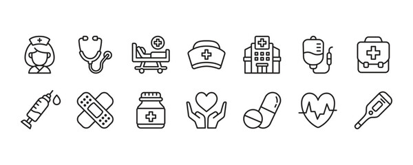 Nurse icon set. Vector graphic illustration.