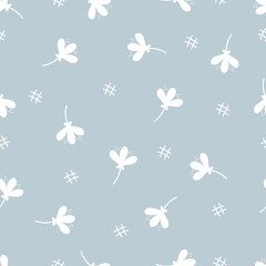Blue spring vintage white flower pattern