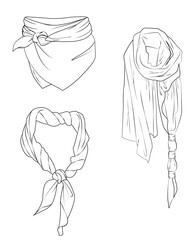 women's draped tie scarf set.Technical fashion scarf illustration.vectorCAD mock up