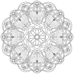Colouring page, vector. Mandala 172, ethnic pattern, object isolated on white background.
