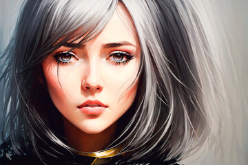 Fantasy portrait of a beautiful woman with long black hair. Generative AI.